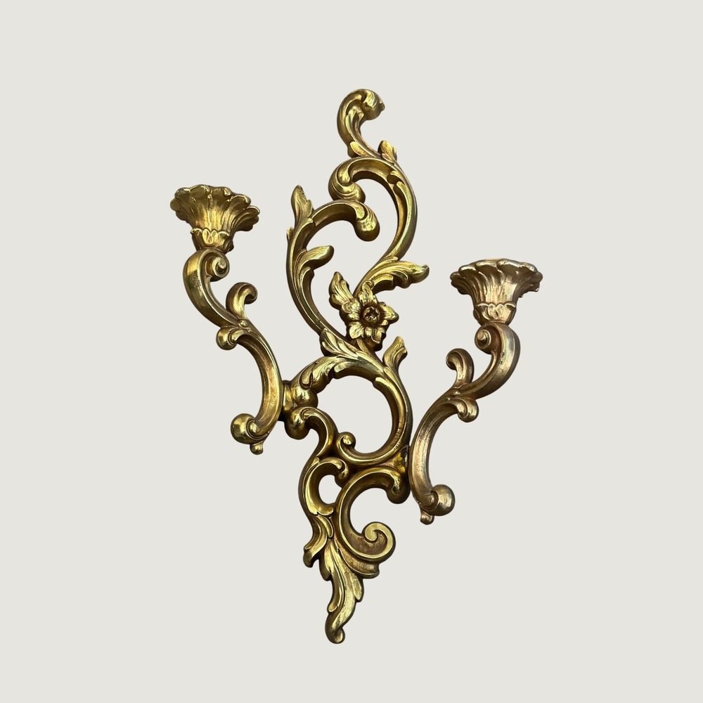 Vintage 1960 Syroco Gold Wall Sconce Hollywood Regency Double Candle Holder